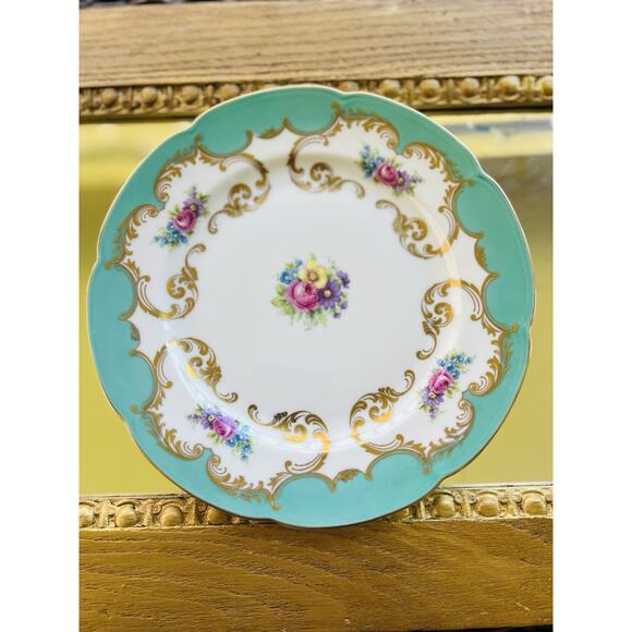 Royal Bayreuth Rosalind Aqua - Gilt Scrolls, Floral (c.1946–1949) Salad Plate 8” - Picture 4 of 11